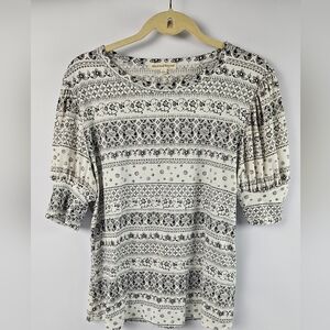 Above and Beyond Elegant Black and White Patterned Puff Sleeve Shirt